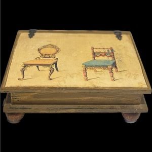 Vintage Wooden Jewelry Trinket Decoupage Box